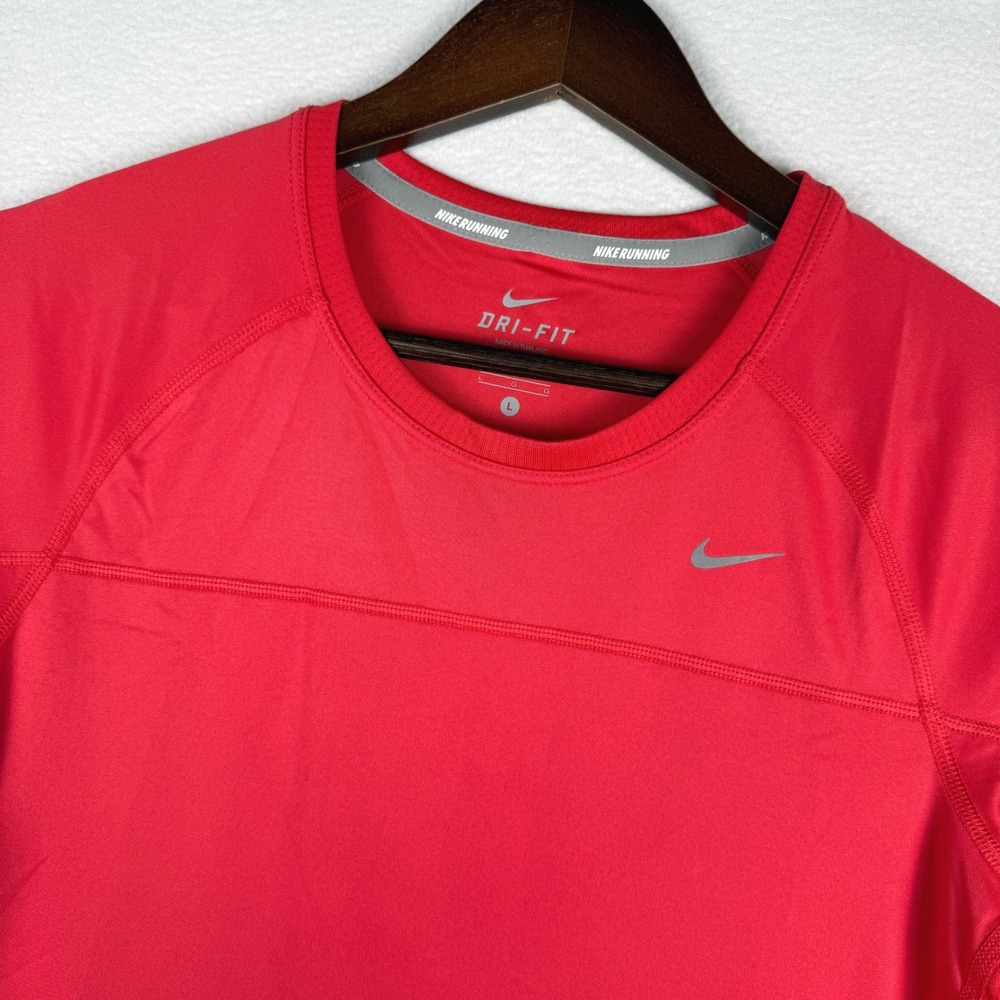 Nike Miler Running T-Shirt Womens L Neon Pink Dri-FIT Short Sleeve Visibility